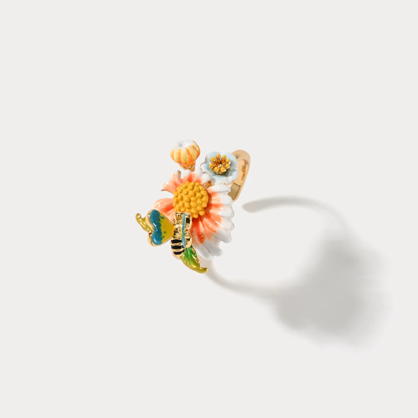 Exquisite Floral & Bee Pattern Adjustable Ring