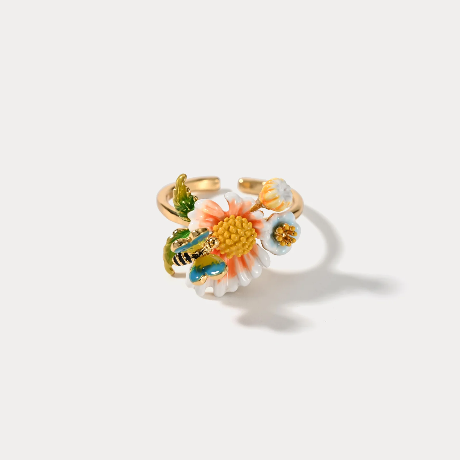 Exquisite Floral & Bee Pattern Adjustable Ring
